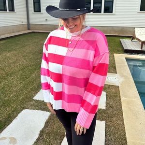 Pink, red and white stripe sweater